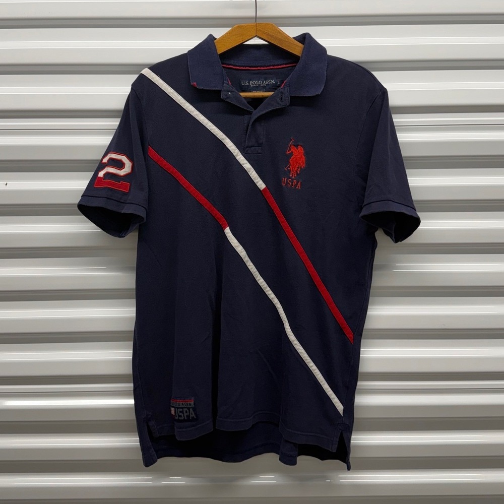 Vintage 00s U.S Polo Assn. Big Pony Polo Rugby Collared Blue Mens Large Shirt